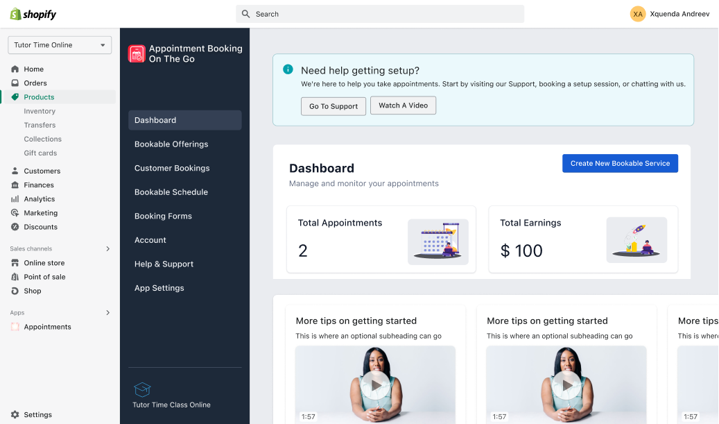 Appointment booking app dashboard